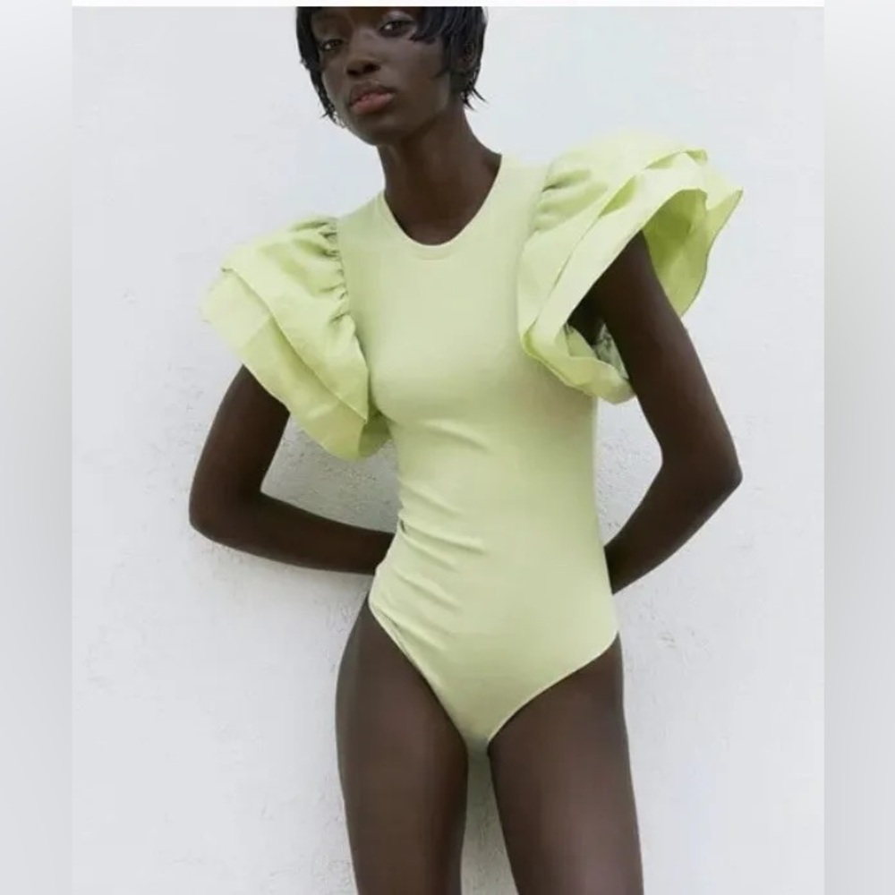 ZARA Puffed Sleeve Ribbed Body Suit NWT